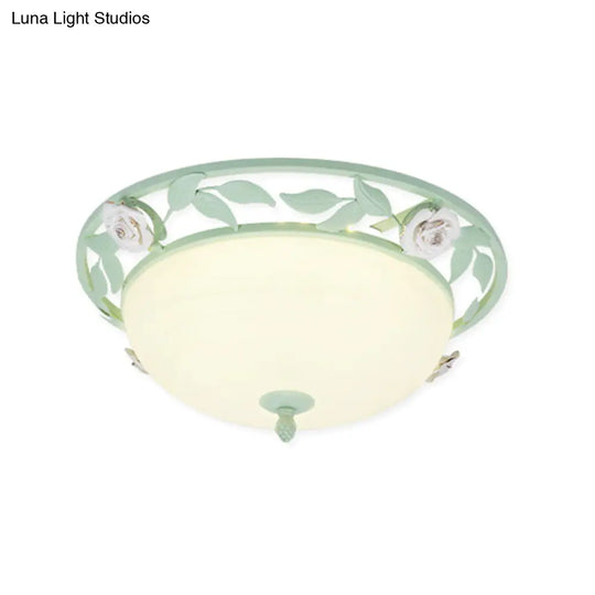 15/19 Korean Flower Metal Bowl Ceiling Light - 1 Head Flush Mount Fixture In Pink/Blue/Green
