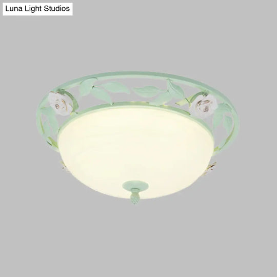 15’/19’ Korean Flower Metal Bowl Ceiling Light - 1 Head Flush Mount Fixture In Pink/Blue/Green