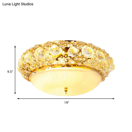 15’/19’ Semi Mount Clear Crystal Ceiling Fixture With Opal Glass Diffuser In Gold - Modern