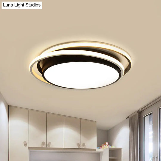 15’/19’ W Led Flush Ring Light - Simple Style Metal Ceiling Lighting In Black/White