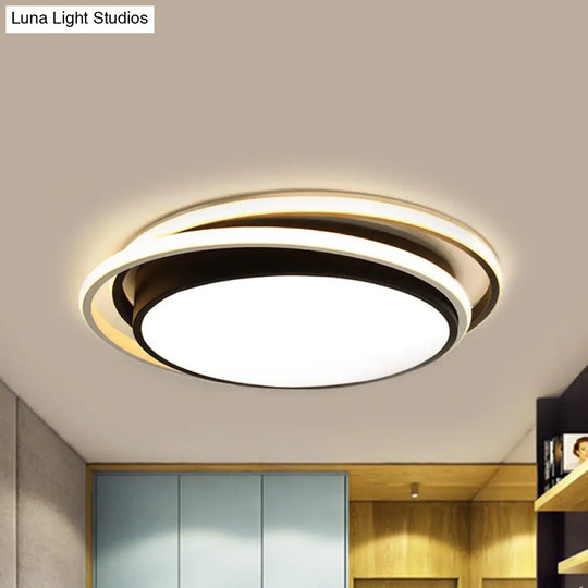 15’/19’ W Led Flush Ring Light - Simple Style Metal Ceiling Lighting In Black/White