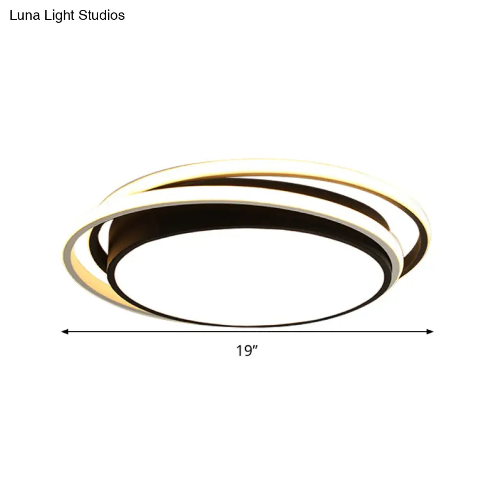 15’/19’ W Led Flush Ring Light - Simple Style Metal Ceiling Lighting In Black/White