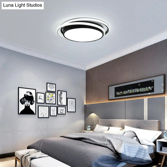 15/19 W Led Flush Ring Light - Simple Style Metal Ceiling Lighting In Black/White Warm/White/3 Color