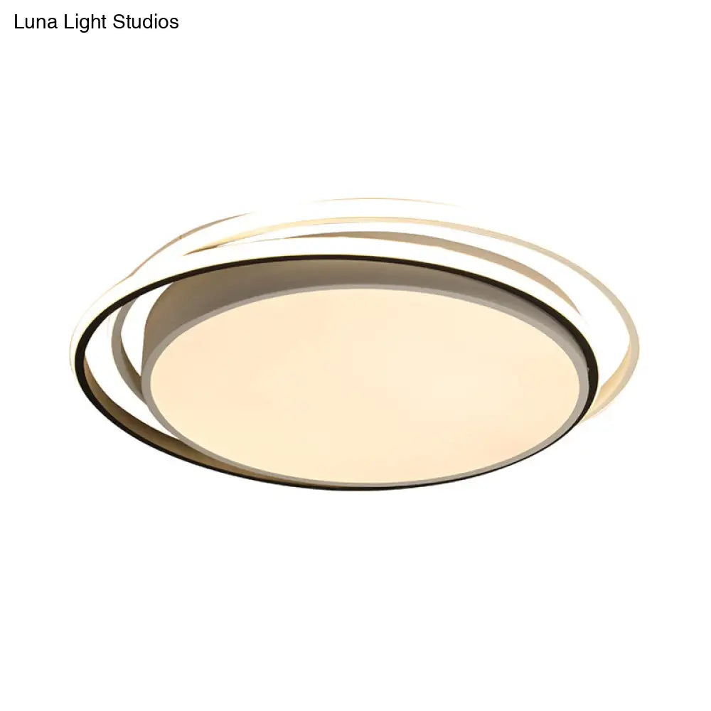 15’/19’ W Led Flush Ring Light - Simple Style Metal Ceiling Lighting In Black/White