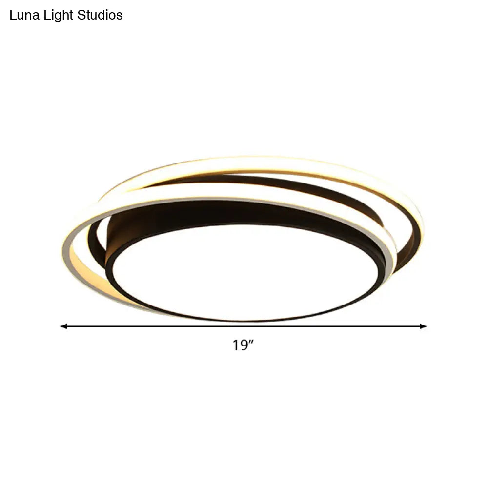 15/19 W Led Flush Ring Light - Simple Style Metal Ceiling Lighting In Black/White Warm/White/3 Color