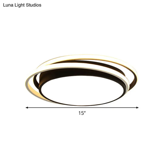 15’/19’ W Led Flush Ring Light - Simple Style Metal Ceiling Lighting In Black/White