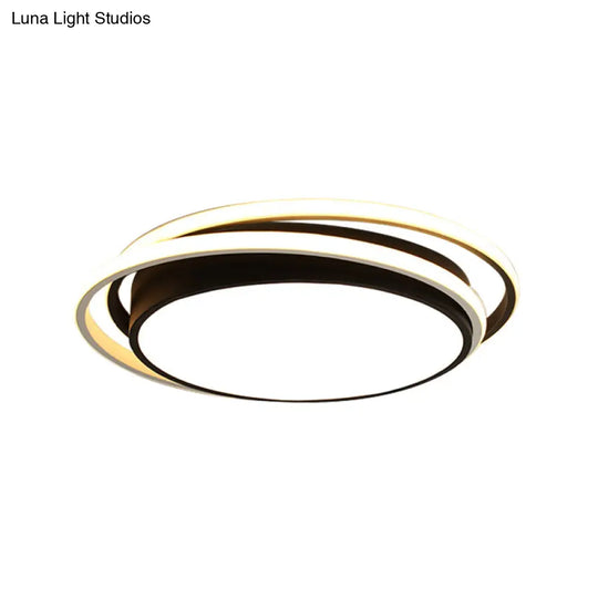 15’/19’ W Led Flush Ring Light - Simple Style Metal Ceiling Lighting In Black/White