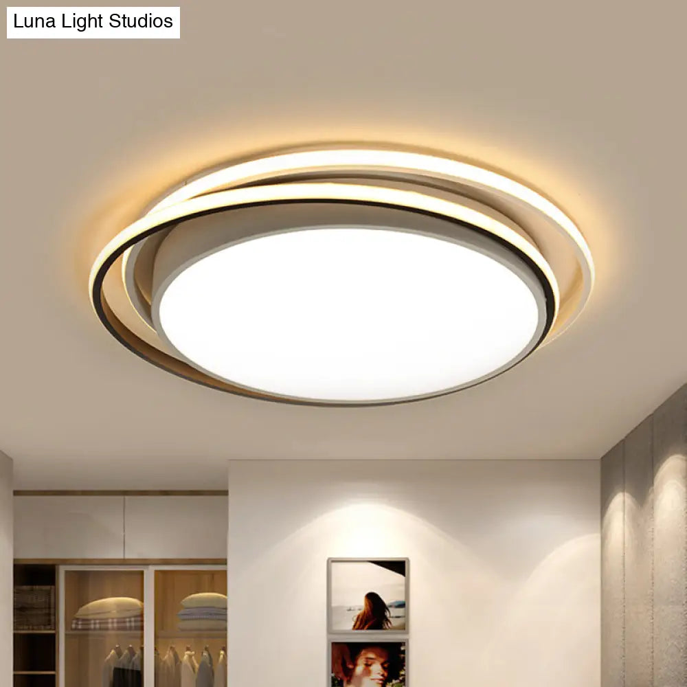 15’/19’ W Led Flush Ring Light - Simple Style Metal Ceiling Lighting In Black/White
