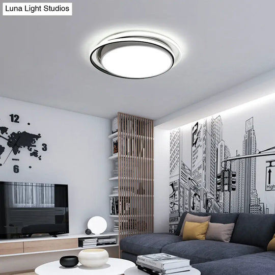 15’/19’ W Led Flush Ring Light - Simple Style Metal Ceiling Lighting In Black/White