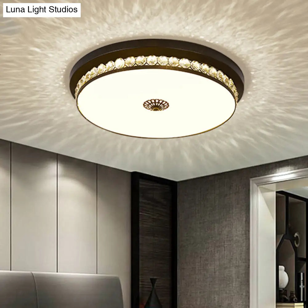 15.5/19.5 Led Ceiling Lighting In Black - Contemporary Round Clear Hexagon Crystals Flush Mount Lamp