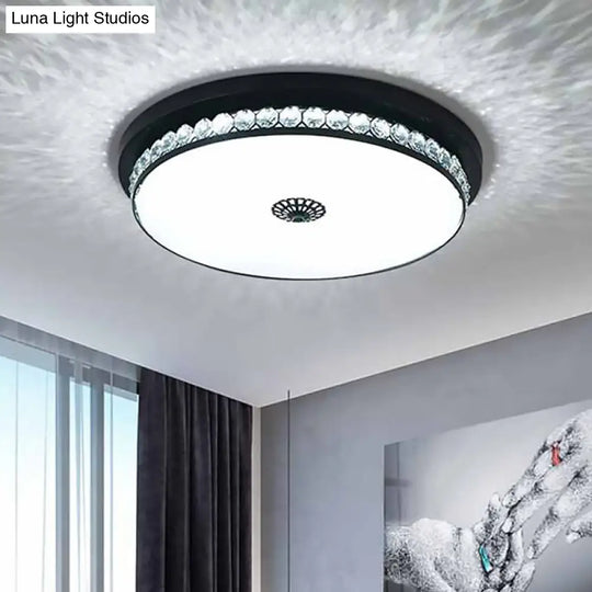 15.5/19.5 Led Ceiling Lighting In Black - Contemporary Round Clear Hexagon Crystals Flush Mount Lamp