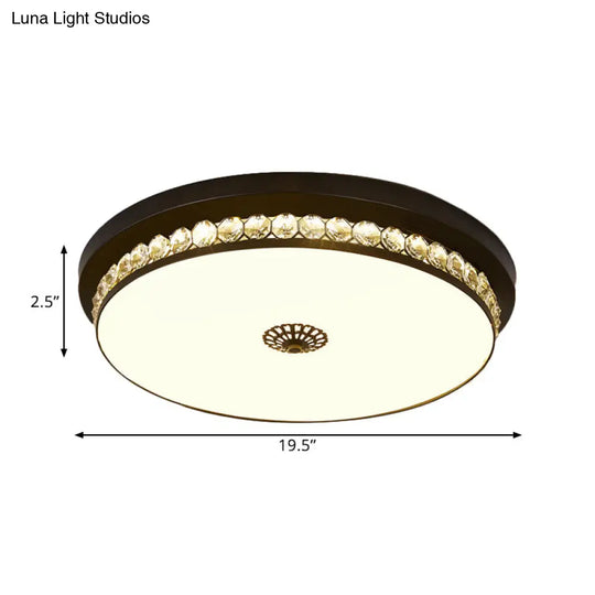15.5/19.5 Led Ceiling Lighting In Black - Contemporary Round Clear Hexagon Crystals Flush Mount Lamp