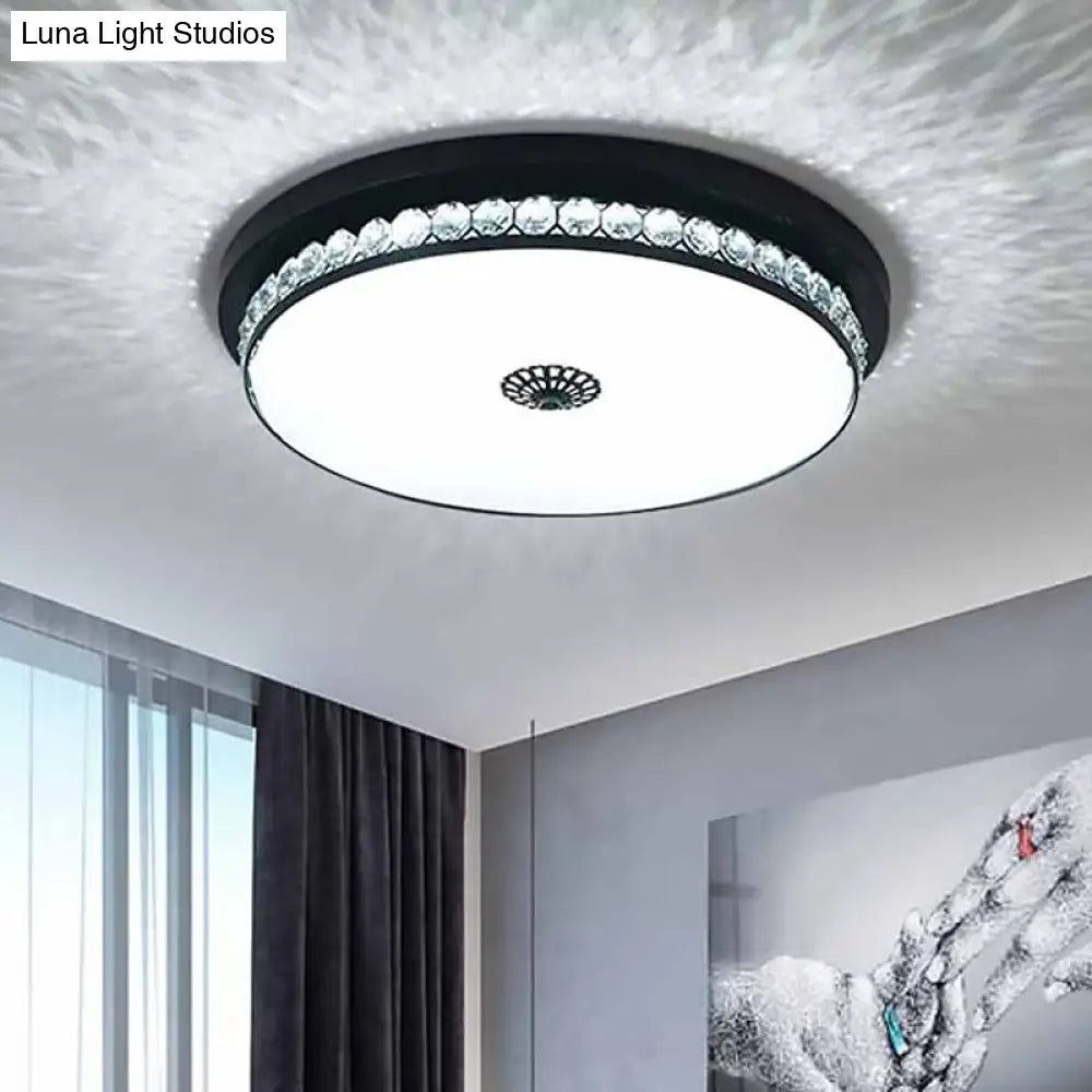 15.5’/19.5’ Led Ceiling Lighting In Black - Contemporary Round Clear Hexagon Crystals Flush