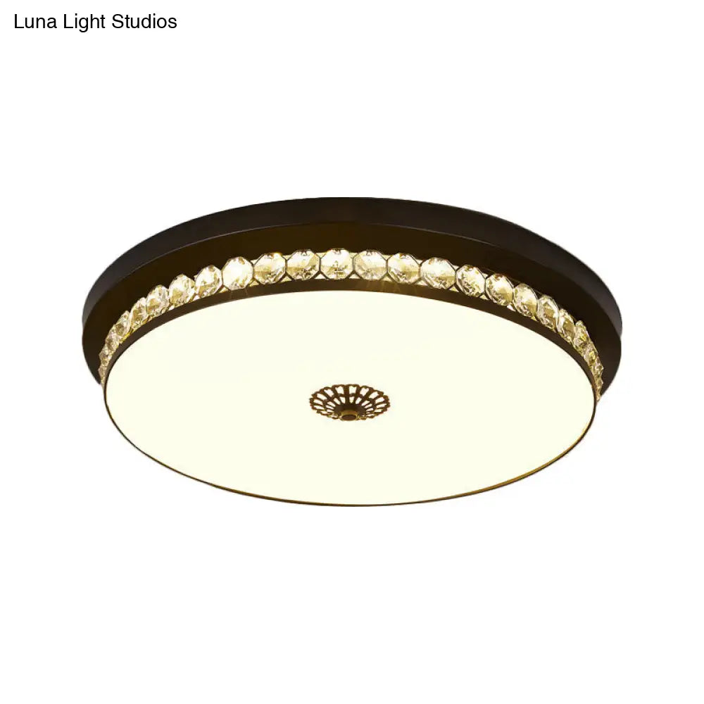 15.5’/19.5’ Led Ceiling Lighting In Black - Contemporary Round Clear Hexagon Crystals Flush