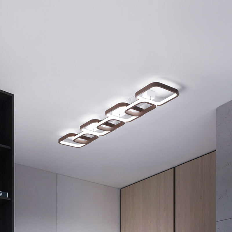 Simple Square Flush Mount Ceiling Lamp - Brown/Warm White 2/3/4 Heads Ideal For Hallways 4 / Brown