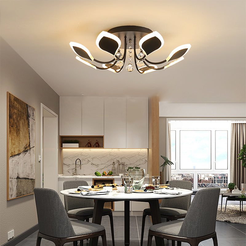 Leaf Acrylic Shade Sputnik Flush Mount Ceiling Light - Modern 8/10/12 Lights White/Black Bedroom