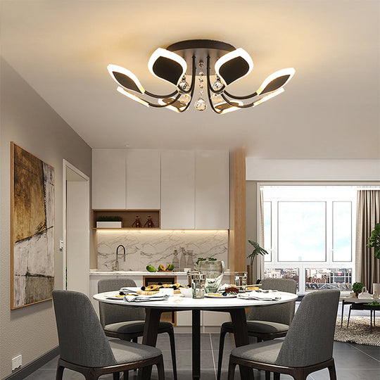 Leaf Acrylic Shade Sputnik Flush Mount Ceiling Light - Modern 8/10/12 Lights White/Black Bedroom