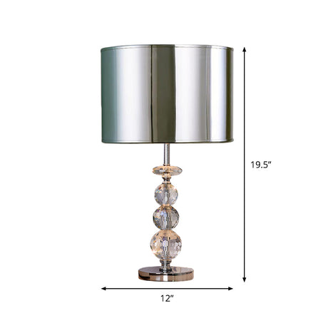 Contemporary Crystal Globe Table Lamp With Beveled Design Barrel Fabric Shade - 1 Light