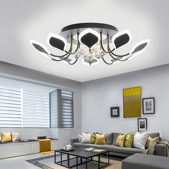 Leaf Acrylic Shade Sputnik Flush Mount Ceiling Light - Modern 8/10/12 Lights White/Black Bedroom