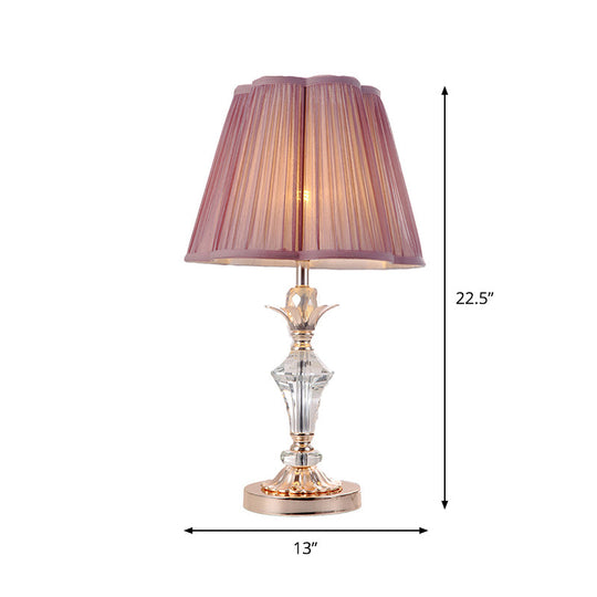 Benetnasch - 1-Head Pink Crystal Bedroom Desk Lamp With Scalloped Shade
