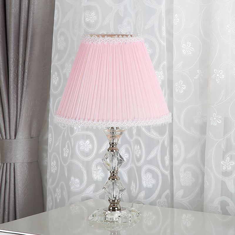 Benetnasch - 1-Head Pink Crystal Bedroom Desk Lamp With Scalloped Shade / B