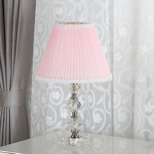 Benetnasch - 1-Head Pink Crystal Bedroom Desk Lamp With Scalloped Shade / B
