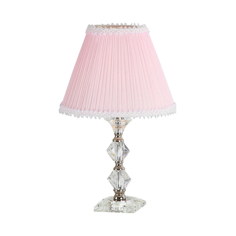 Benetnasch - 1-Head Pink Crystal Bedroom Desk Lamp With Scalloped Shade