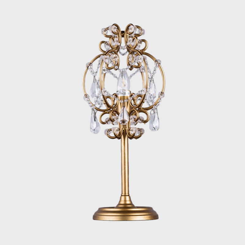 Askella - Retro Style Lantern Table Lamp Metal 1-Light Nightstand Lighting In White/Gold With Clear