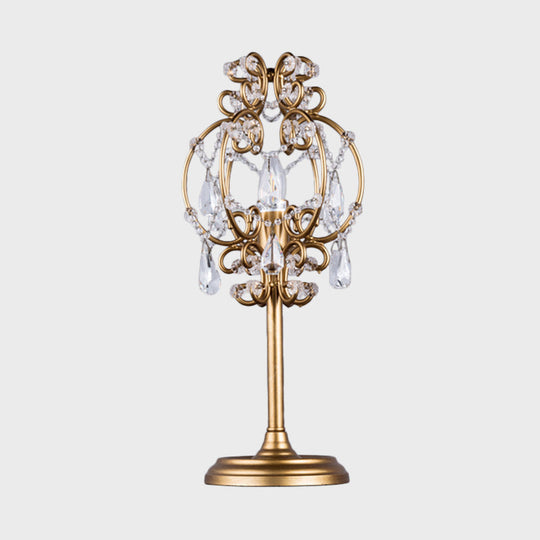 Askella - Retro Style Lantern Table Lamp Metal 1-Light Nightstand Lighting In White/Gold With Clear