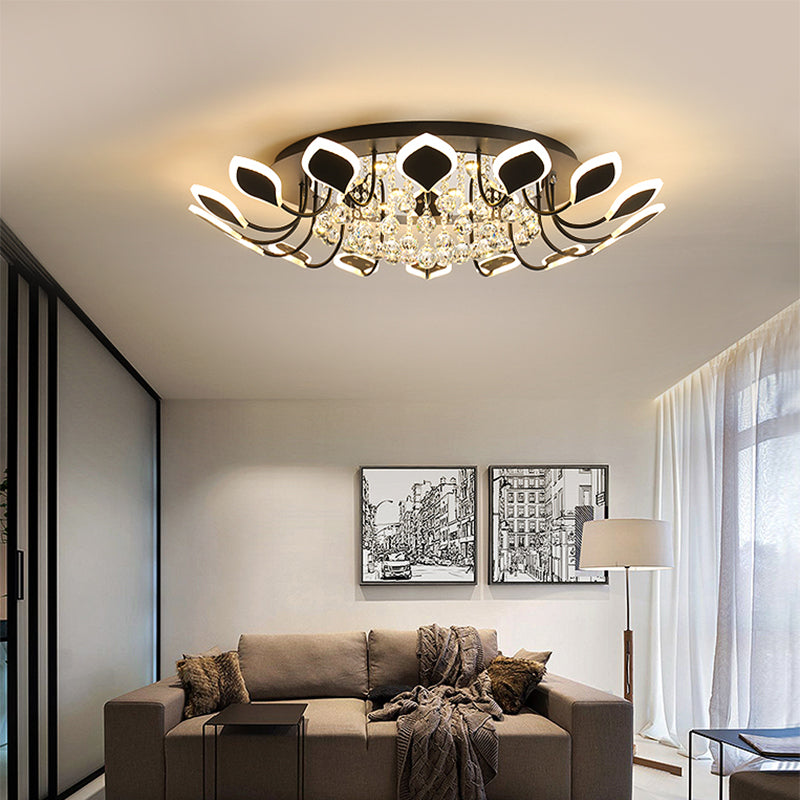 Leaf Acrylic Shade Sputnik Flush Mount Ceiling Light - Modern 8/10/12 Lights White/Black Bedroom