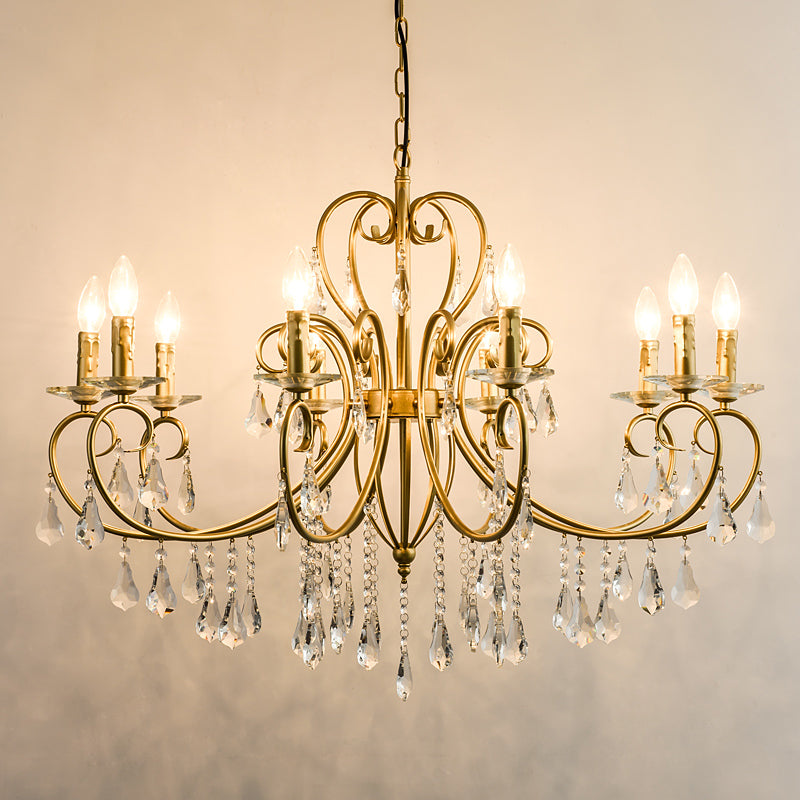 Modern Clear Crystal Gold Chandelier Lighting - Single Tier Suspension Pendant 8/10 Lights With
