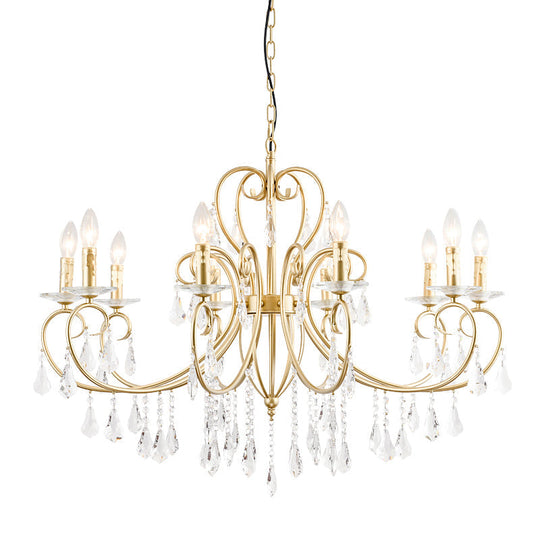 Modern Clear Crystal Gold Chandelier Lighting - Single Tier Suspension Pendant 8/10 Lights With