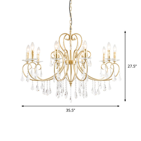 Modern Clear Crystal Gold Chandelier Lighting - Single Tier Suspension Pendant 8/10 Lights With
