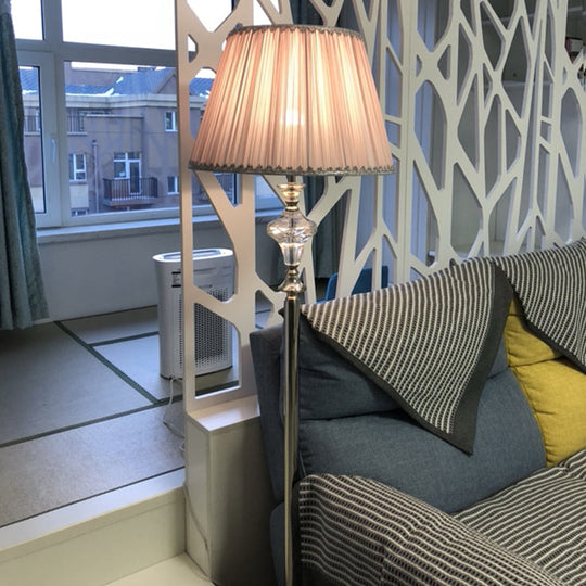 Modern Rhombus-Like Floor Lamp With Clear Crystal Champagne Cone Shade - Parlor Standing Light