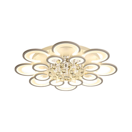 Contemporary Acrylic Flush Mount Ceiling Light With Crystal Drop - Multi-Layer Circular Design