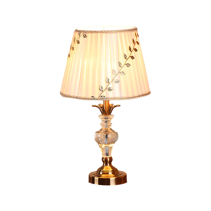 Chloe - Leaf Leaf-And-Vine Patterned Shade Bedroom Table Light Traditional Fabric 1 Bulb White