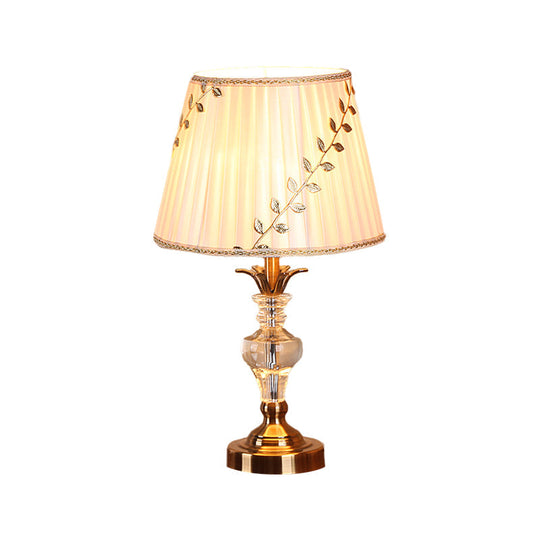 Chloe - Leaf Leaf-And-Vine Patterned Shade Bedroom Table Light Traditional Fabric 1 Bulb White