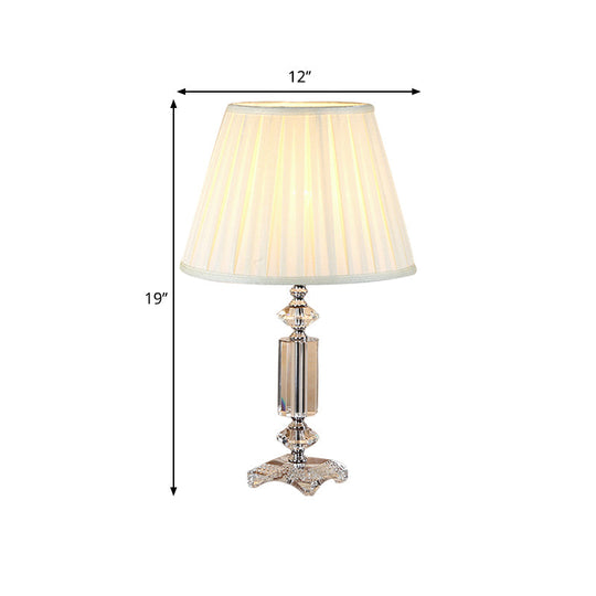 Traditional Blue/Cream Gray/Beige Tapered Pleated Shade Table Lamp With Crystal Base