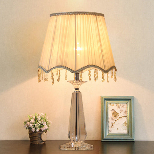 Solange - Scalloped Red/Blue/Green/Beige Shade Nightstand Lamp Traditional Fabric 1 Head Sleeping