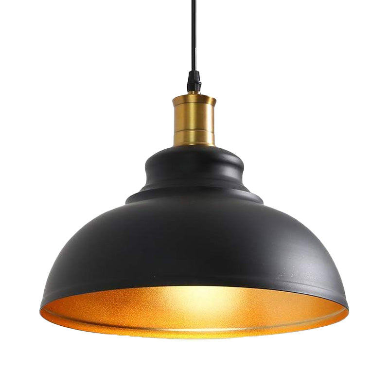 Vintage Domed Pendant Light - Metal Hanging In Black For Dining Room