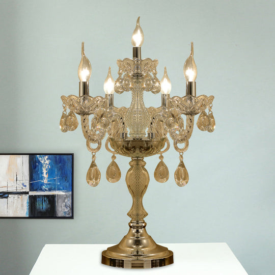 Rita - Elegant Candelabra Bedroom Table Light Traditional Clear Crystal 5/6/7 Heads Chrome Night