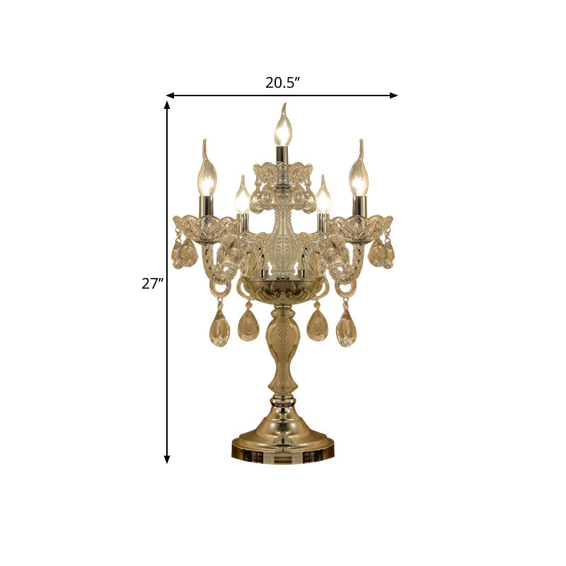 Traditional Clear Crystal Candelabra Table Lamp - 5/6/7 Heads Chrome Nightstand Light