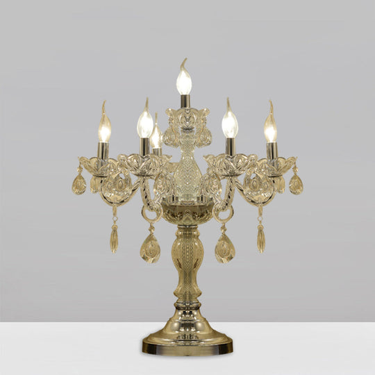 Rita - Elegant Candelabra Bedroom Table Light Traditional Clear Crystal 5/6/7 Heads Chrome Night