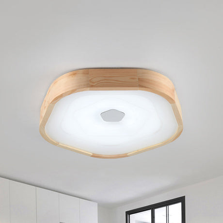 Acrylic Led Wood Pentagon Flush Ceiling Light - Simple Style Beige Bedroom Fixture Warm/White