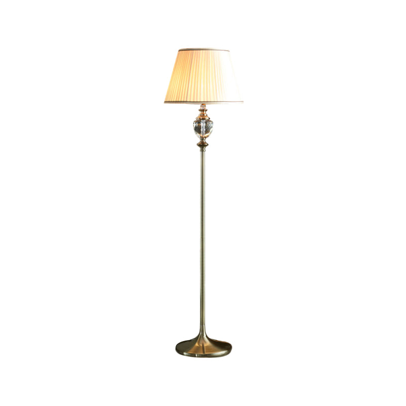 Crystal Stand-Up Lamp With Pleated/Tapered Shade: Traditional Living Room Reading Floor