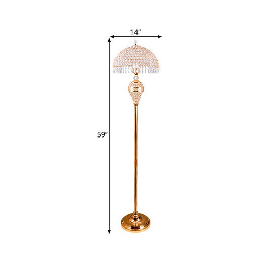 Traditional Crystal Embedded 1-Bulb Gold Standing Floor Lamp - Bowl Study Room Reading Light