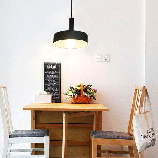 Industrial Drum Shade Pendant Light - Black Metal Hanging Ceiling Fixture For Living Room