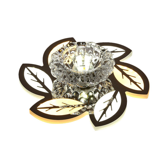 Modern Led Flush Mount Ceiling Light With Clear Crystal Shade - Ideal For Corridors