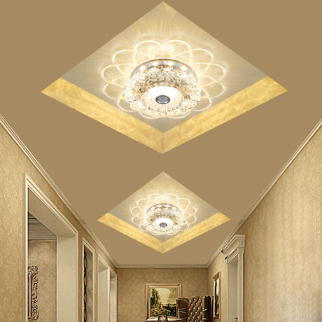 Contemporary Led Crystal Bloom Flush Mount Lamp For Corridors - White/Multi Color/Warm Light Clear /