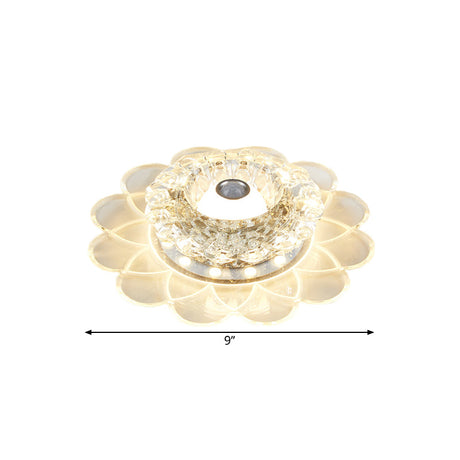 Contemporary Led Crystal Bloom Flush Mount Lamp For Corridors - White/Multi Color/Warm Light